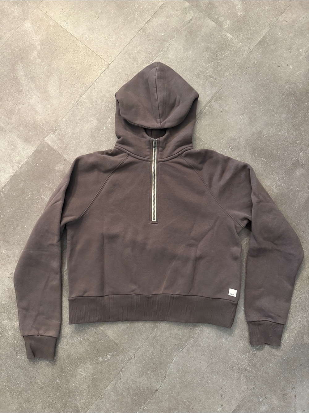 Women’s Vuori Quarter-Zip Hooded Sweatshirt in Raisin Size Small